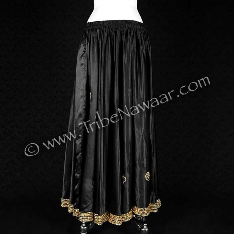 Black Satin Skirt With Gold Embroidery (Consignment lunor1-27)