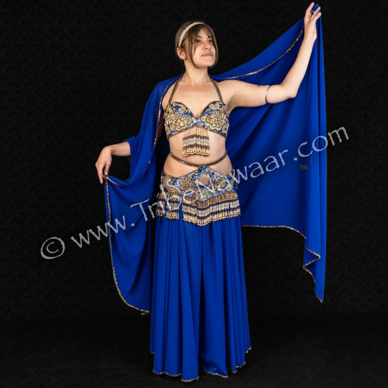 Blue, Gold & Silver Egyptian Set -Full Belly Dance Performance Costume (Consignment cbrsm1-1)