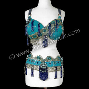 Turquoise Assuit Fusion Belly Dance Bra & Belt (Consignment anpre2-3)