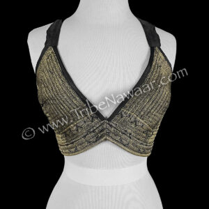 Gold Saree Silk Barocco Style Bra Halter Top (Consignment cstr12-9)