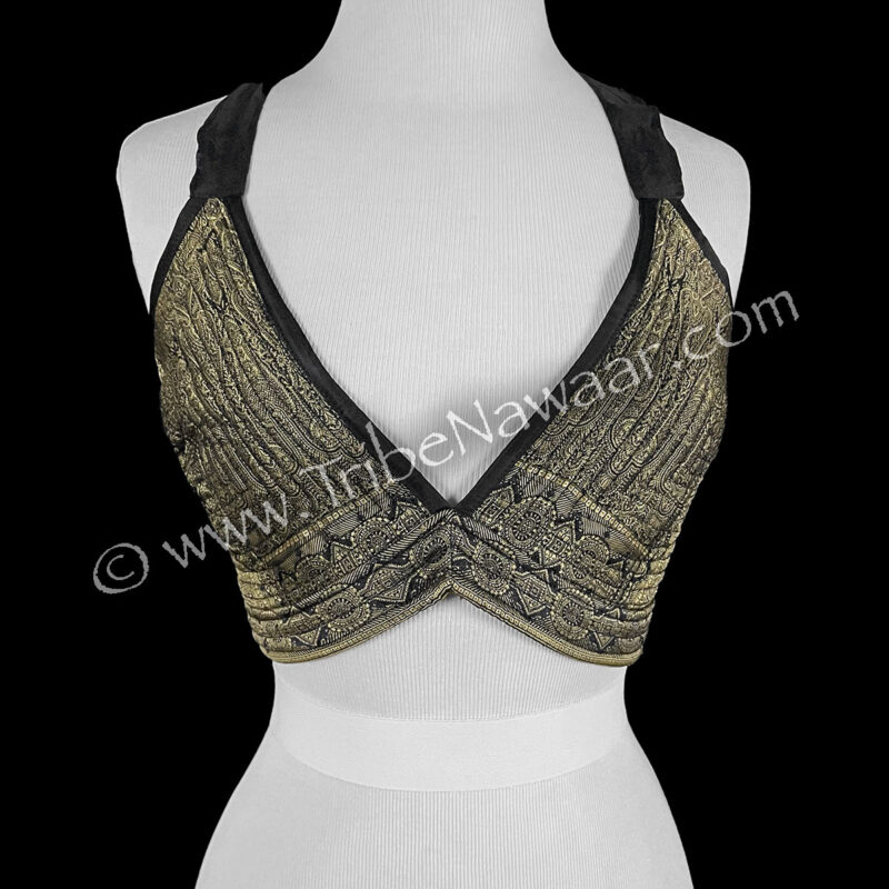 Gold Saree Silk Barocco Style Bra Halter Top (Consignment cstr12-9)