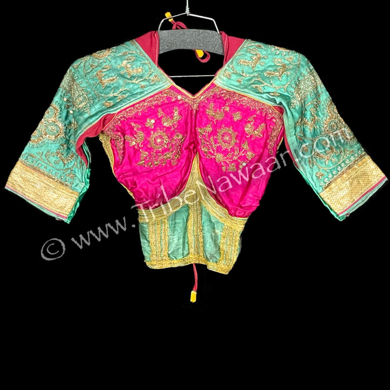 Seafoam & Fuchsia Vintage Choli Top (Consignment kahein1-12)