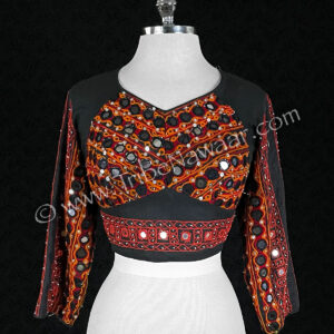 Rust Red & Saffron Choli Top, Long Sleeve (Consignment lunor1-98)