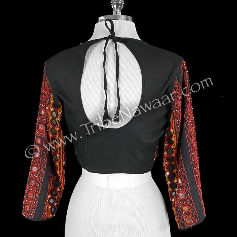 Rust Red & Saffron Choli Top, Long Sleeve (Consignment lunor1-98)