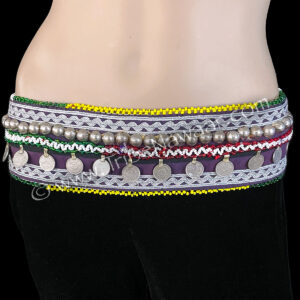 Dark Purple Textile Belt With Coins & Studs