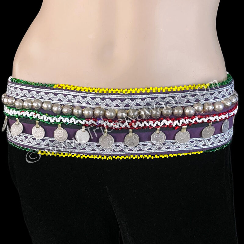 Dark Purple Textile Belt With Coins & Studs