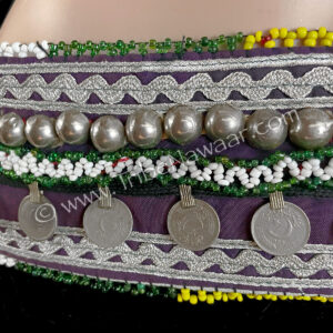 Dark purple textile belt with coins & studs for belly dance costume available from The Nawaar Marketplace at www.TribeNawaar.com (detail)