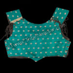 Teal paisley #1 corseted bodice top for belly dance costume, renaissance faire, medieval festival and more. See full line of belly dance costumes available from The Nawaar Marketplace at www.TribeNawaar.com (back)