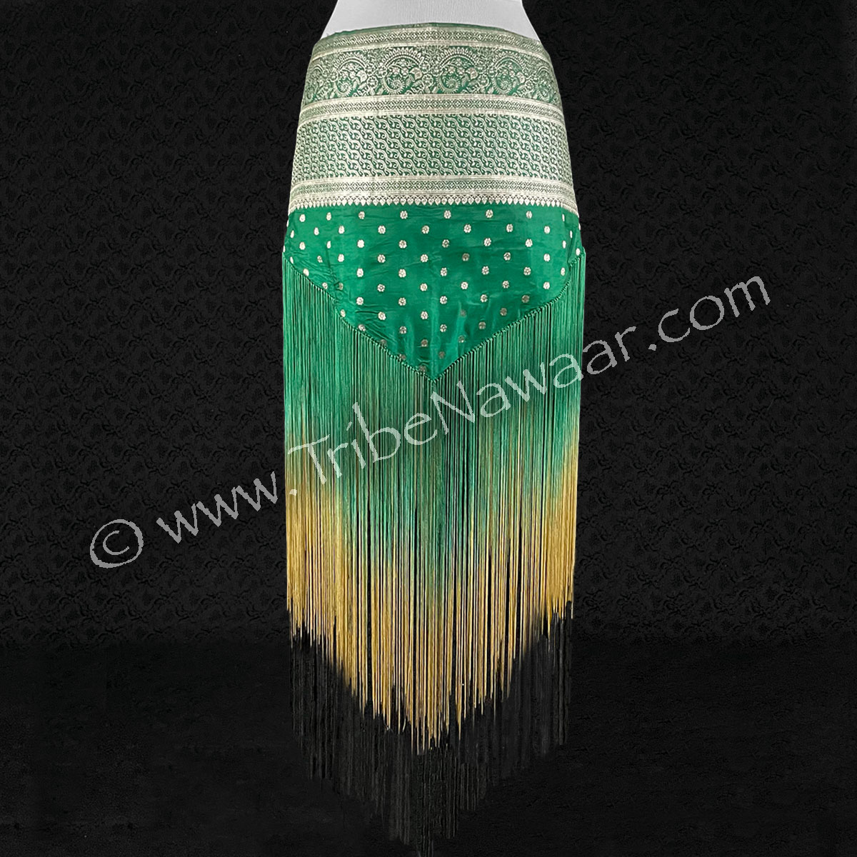 Emerald Sari Fringe Hip Scarf