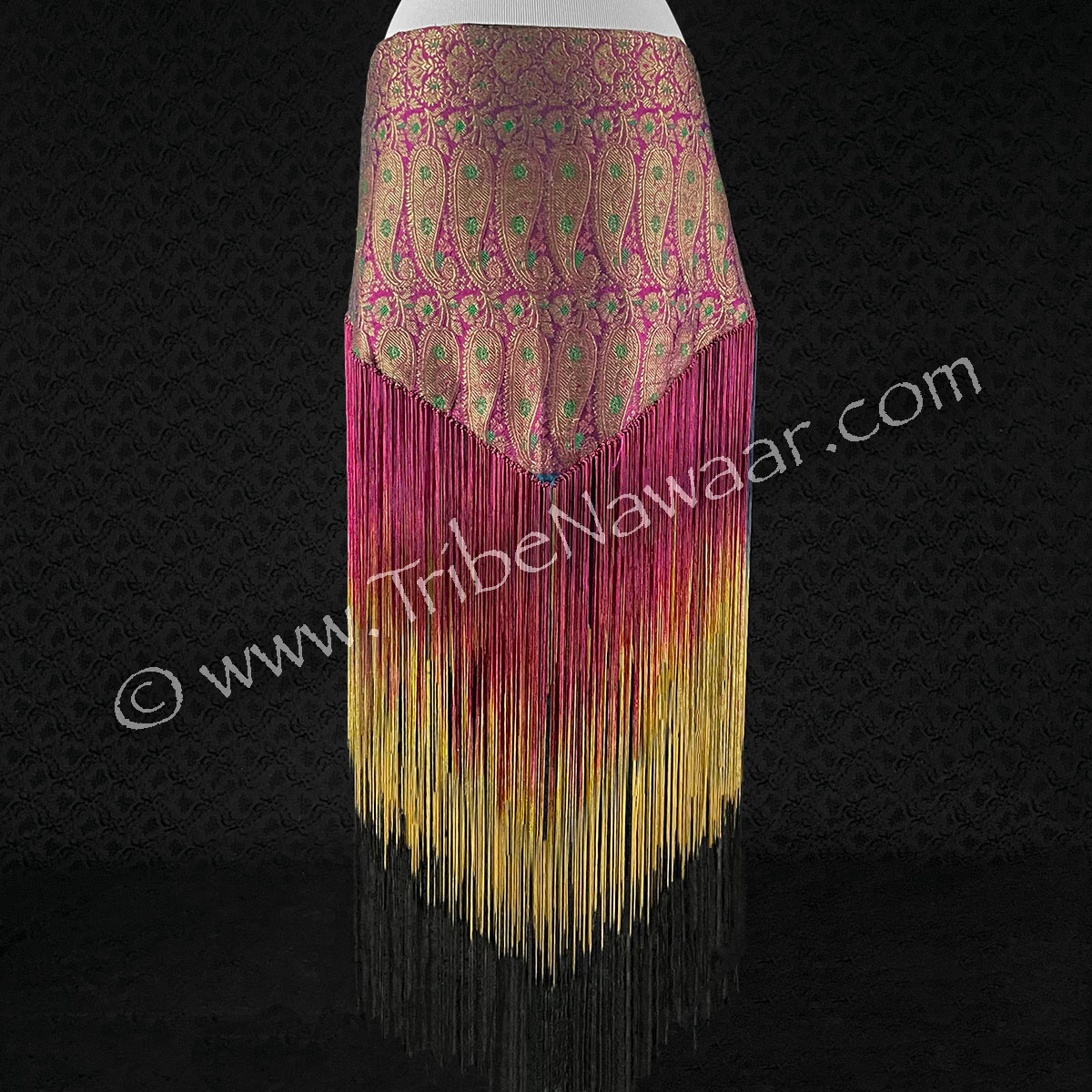 Paisley Magenta Sari Fringe Hip Scarf