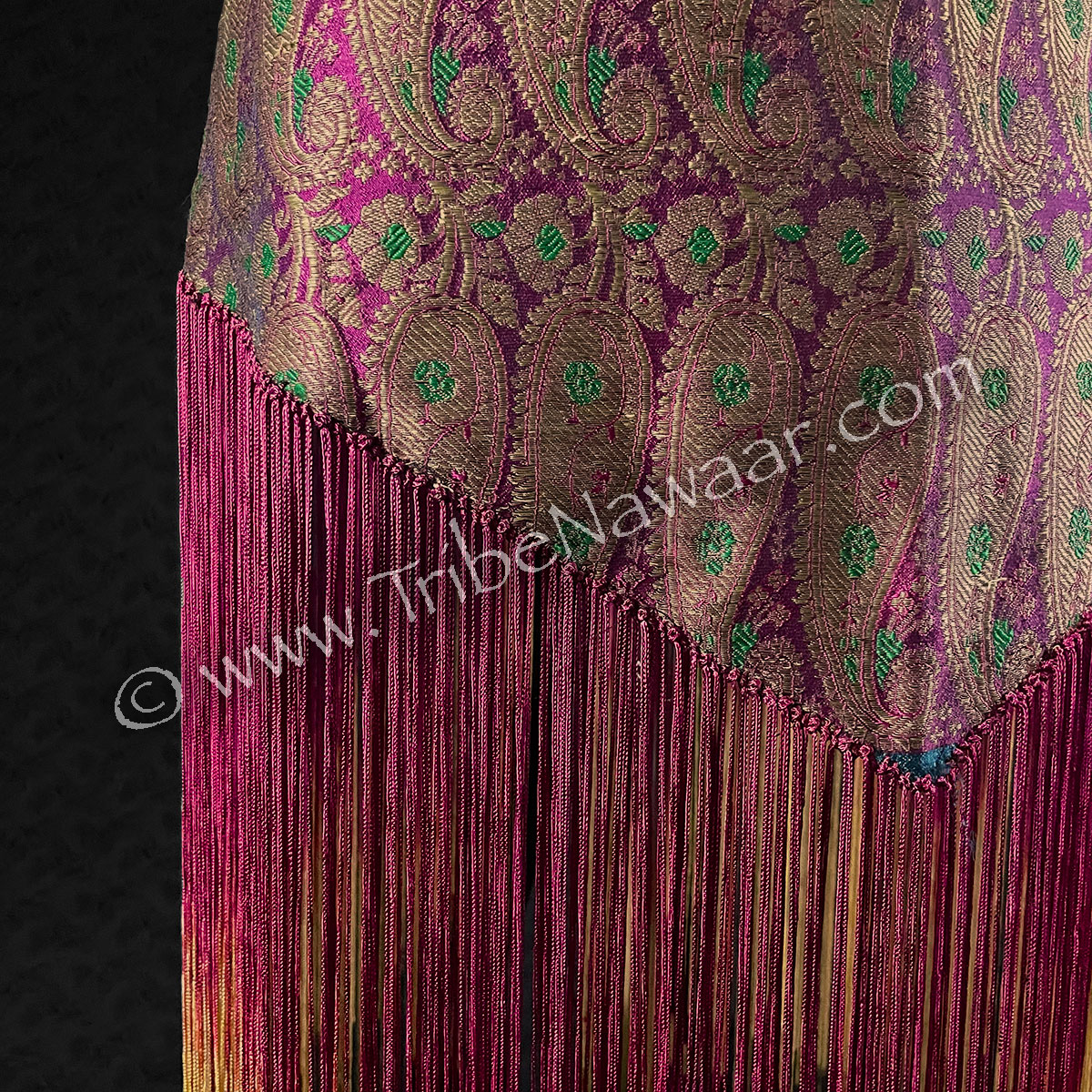 Paisley Magenta Sari Fringe Hip Scarf