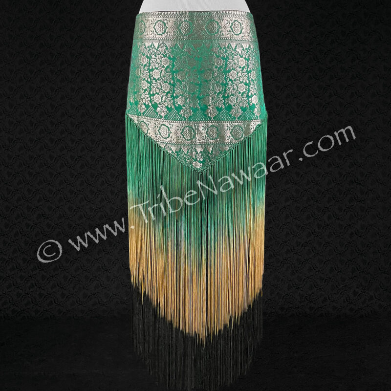 Rich Green Sari Fringe Hip Scarf