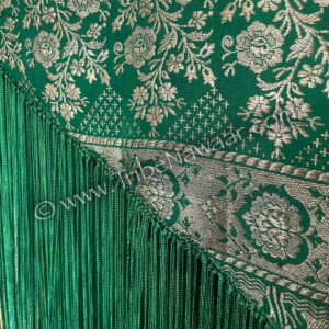 Rich Green Sari Fringe Scarf- eco chic up-cycled belly dance hip wrap available at the Nawaar Marketplace at www.TribeNawaar.com (detail)