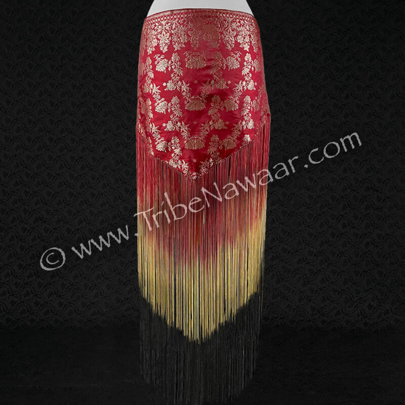 Shimmering Red Sari Fringe Hip Scarf