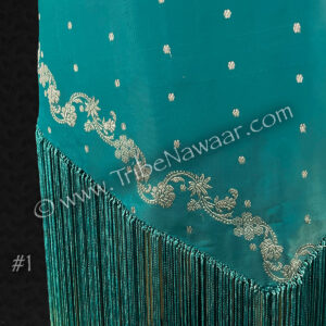 Teal Sari Fringe Scarf- eco chic up-cycled belly dance hip wrap available at the Nawaar Marketplace at www.TribeNawaar.com (detail #1)