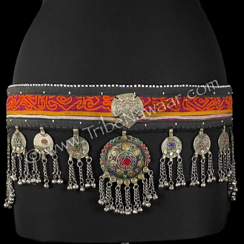 Berry & Orange Gota Jeweled Belt (Consignment kgmc1-38)