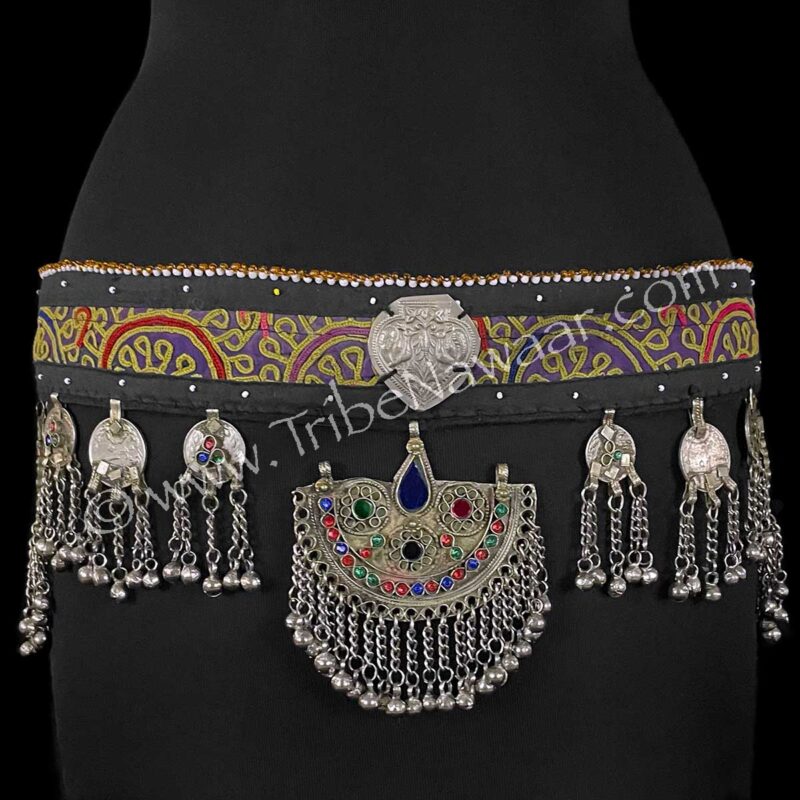 Purple & Chartreuse Gota Jeweled Belt (Consignment kgmc1-39)