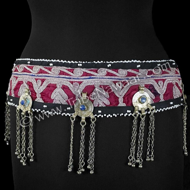 Raspberry Gota Belt With Lapis Coin Accents (Consignment macart1-26)