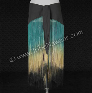 Reversed Sari Fringe Scarf with teal, gold & black fringe- eco chic up-cycled belly dance hip wrap available at the Nawaar Marketplace at www.TribeNawaar.com (view of tie section)