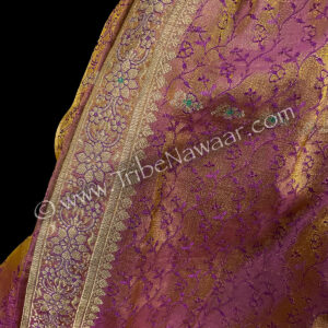 Iridescent Copper & Magenta Sariloons - eco chic upcycled belly dance pants (aka pantaloons or harem pants) available at the Nawaar Marketplace at www.TribeNawaar.com (detail)