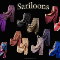Our Sariloons (aka vintage sari pantaloons, salawar or harem pants) are made of the most decadent and luscious vintage sari fabrics available. The Nawaar Marketplace at www.TribeNawaar.com been a trusted source for these environmentally friendly pants since 2002.