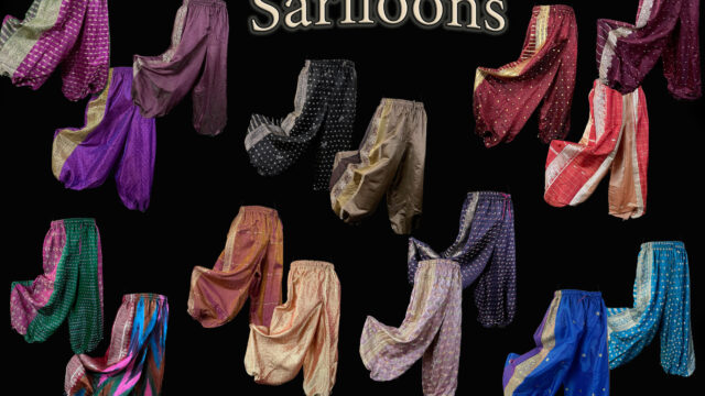 Our Sariloons (aka vintage sari pantaloons, salawar or harem pants) are made of the most decadent and luscious vintage sari fabrics available. The Nawaar Marketplace at www.TribeNawaar.com been a trusted source for these environmentally friendly pants since 2002.