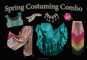 Spring costuming combo 2026 from the Nawaar Marketplace- all belly dance costuming and accessories available at www.TribeNawaar.com