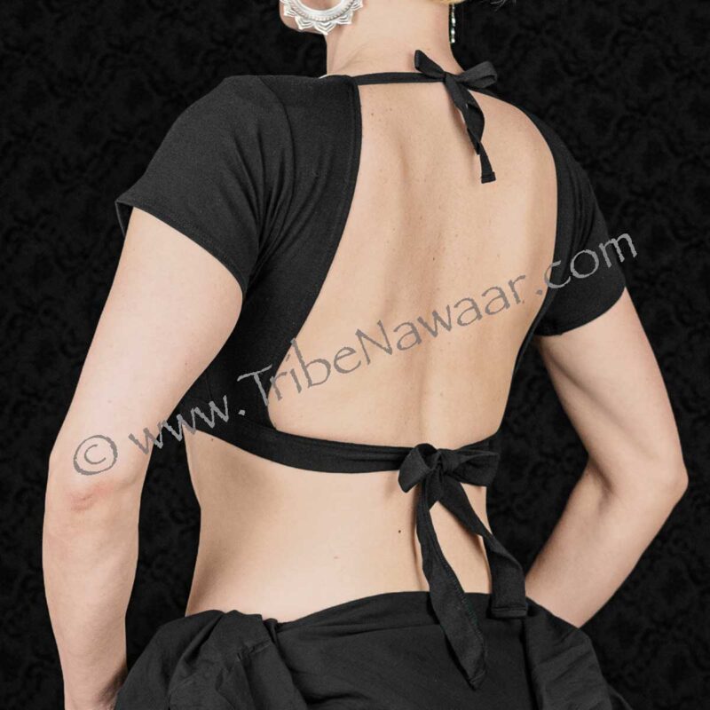 Premium Black Short Sleeve Cotton Lycra Choli Top (Small)