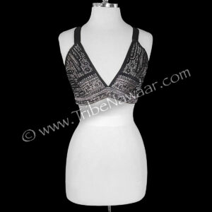 Black & Silver Amethyst Silk Halter Top (Consignment cstr15-49)
