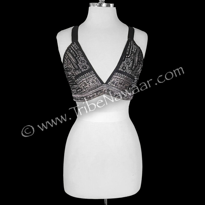 Black & Silver Amethyst Silk Halter Top (Consignment cstr15-49)