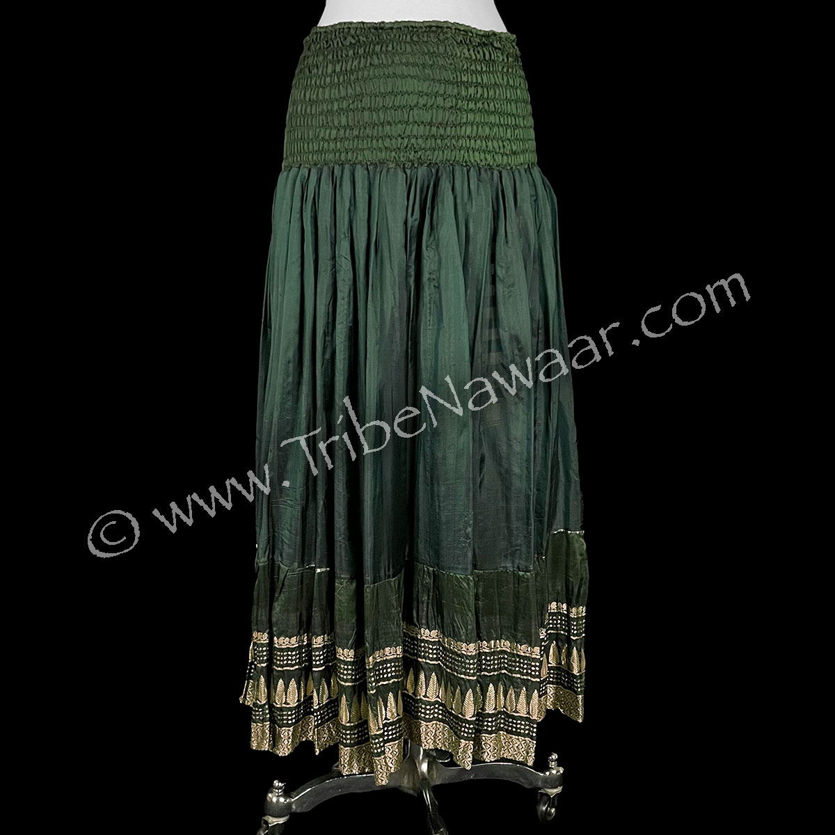 Dark Green Sari Convertible Skirt/Dress (Consignment cstr15-4)