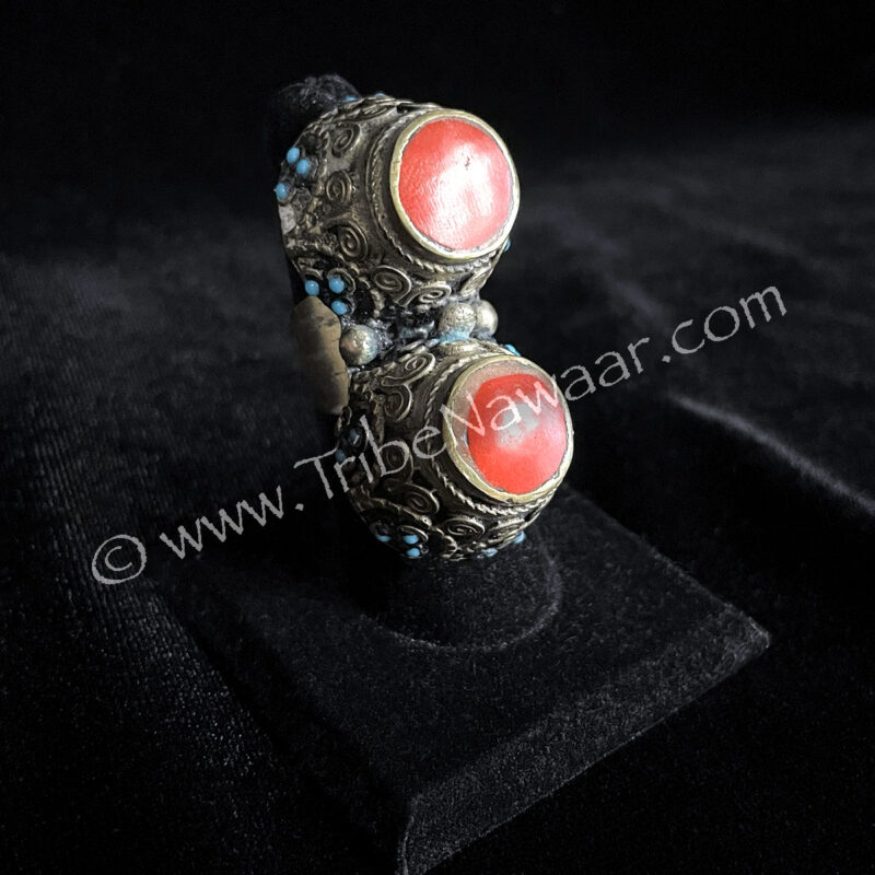 Double Turkoman Ring With Orange Stones (Consignment macart1-65)