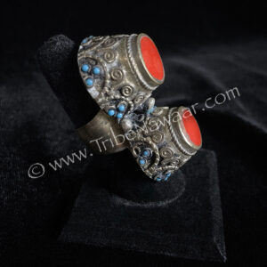 Double Turkoman Ring With Orange Stones (Consignment macart1-65)