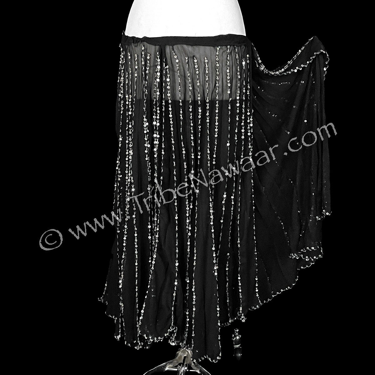 Black Chiffon Pleat Skirt With Silver Sequins (Consignment mbuss)