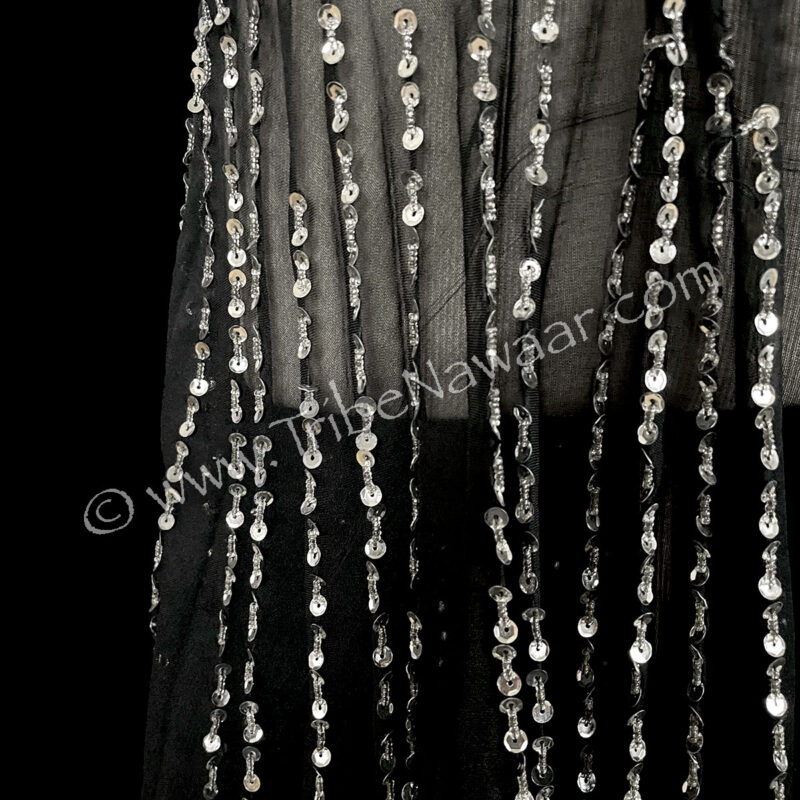 Black Chiffon Pleat Skirt With Silver Sequins (Consignment mbuss)