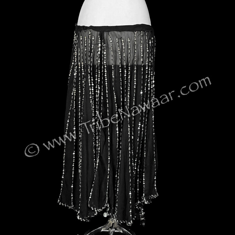 Black Chiffon Pleat Skirt With Silver Sequins (Consignment mbuss)