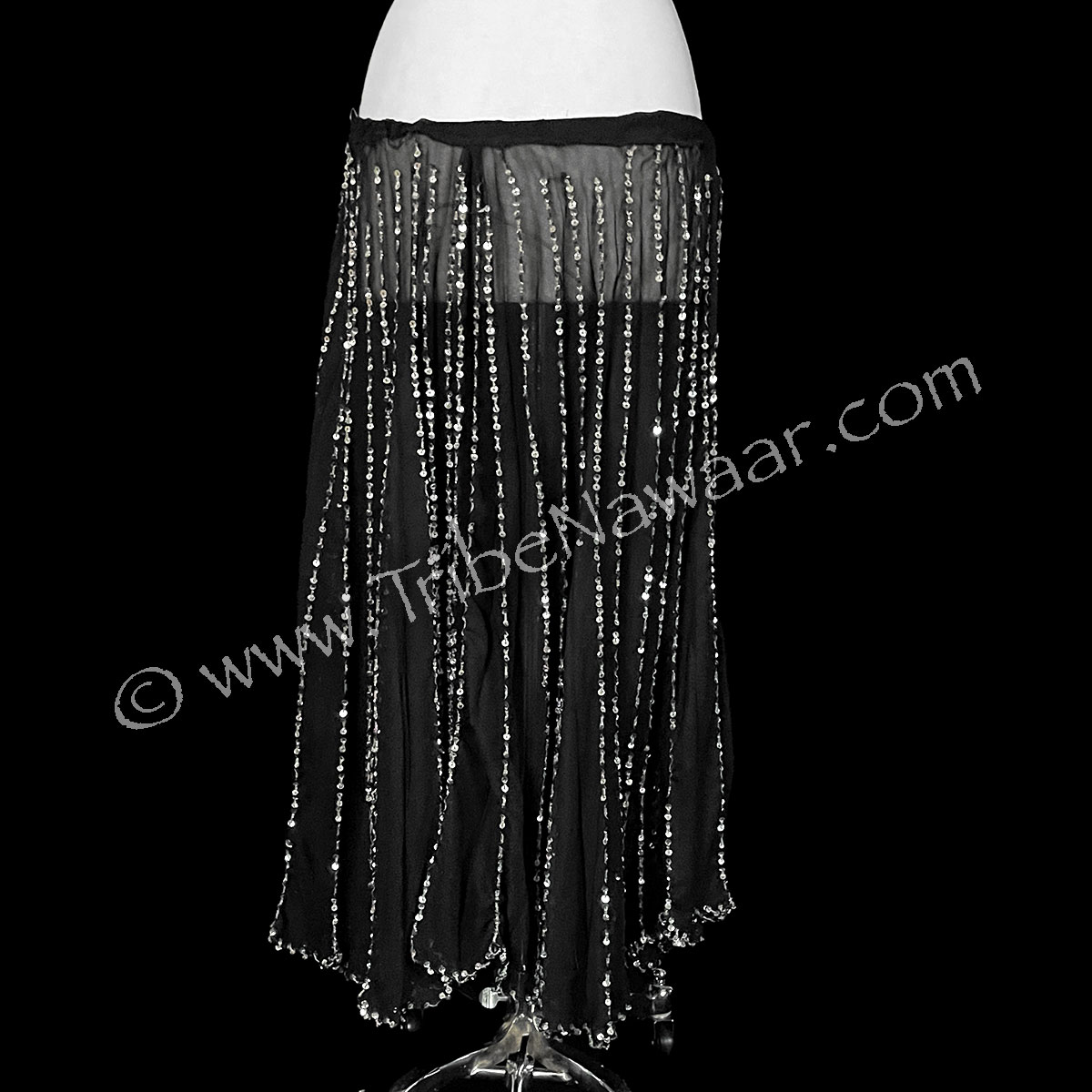 Black Chiffon Pleat Skirt With Silver Sequins (Consignment mbuss)