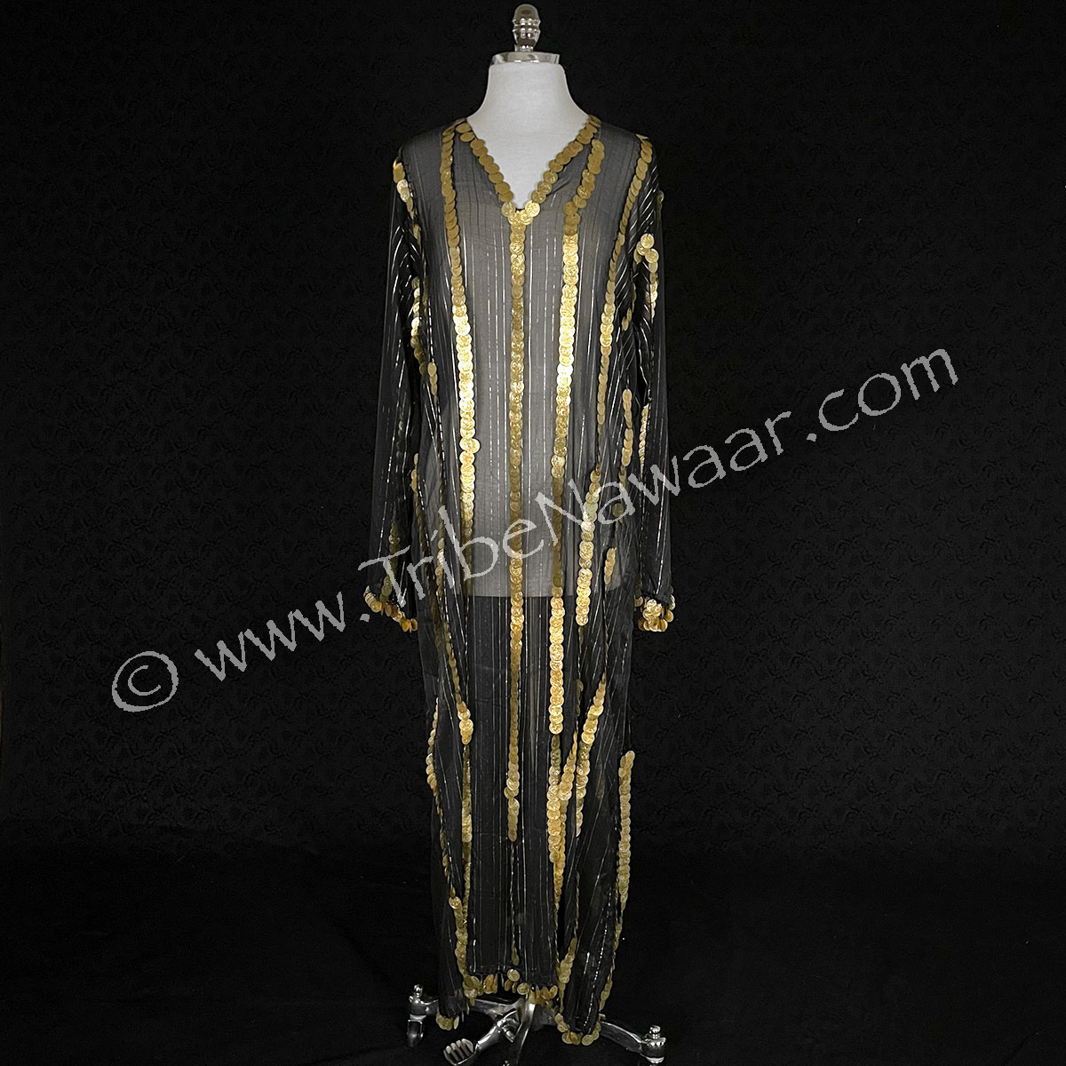 Black Saidi Dress With Gold Coins (Consignment chcam1-4)
