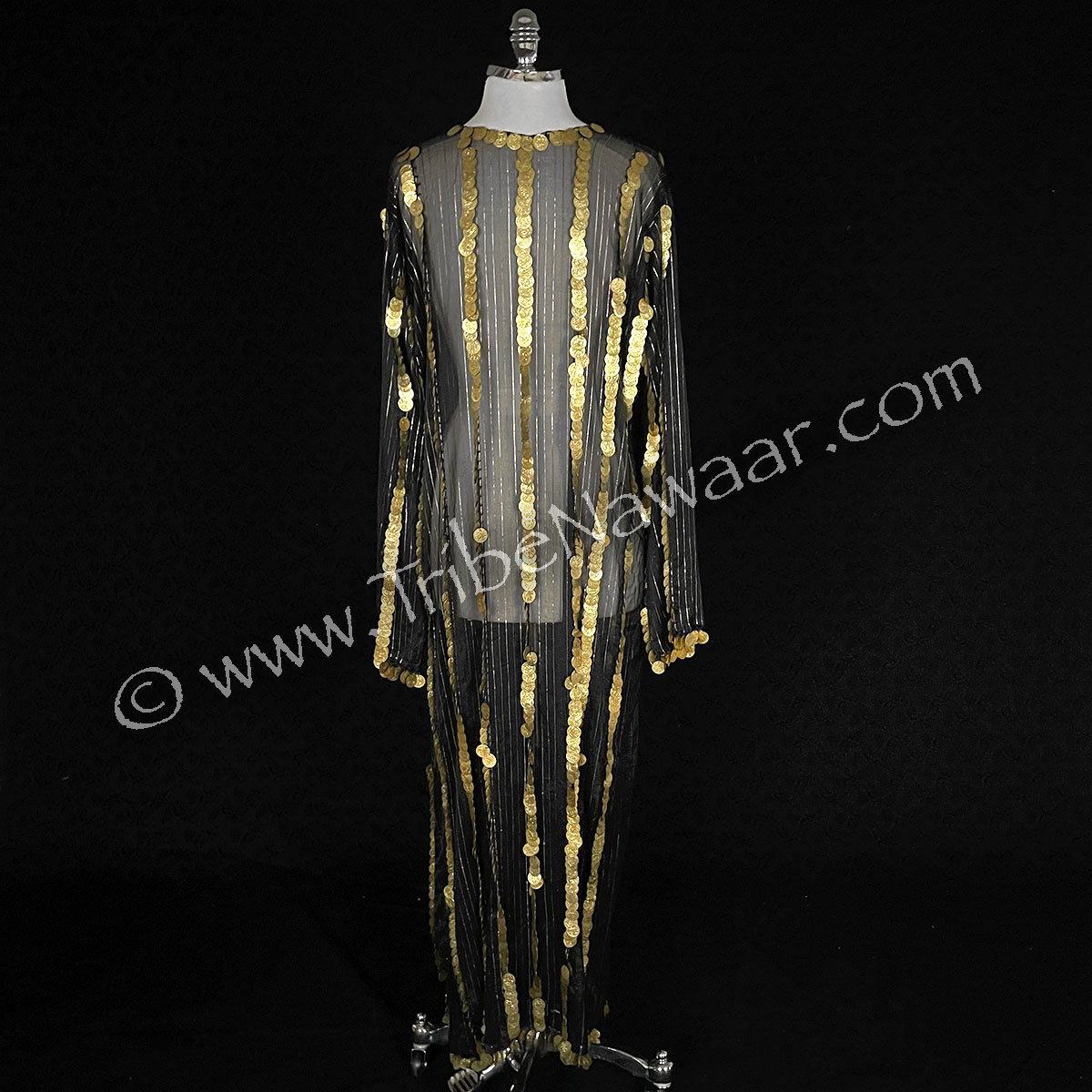 Black Saidi Dress With Gold Coins (Consignment chcam1-4)