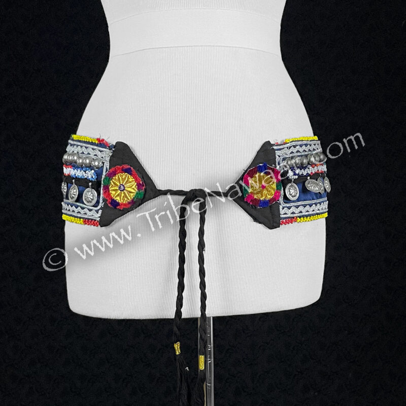 Dark Blue Textile Belt With Flower Tabs (Consignment chrai2-6)