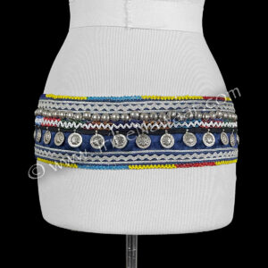 Dark Blue Textile Belt With Flower Tabs (Consignment chrai2-6)