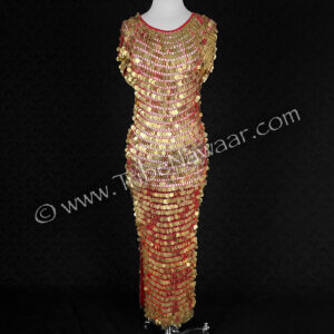 Red Crochet Dress With Antique Gold Tone Coins (Consignment dearich1-7)