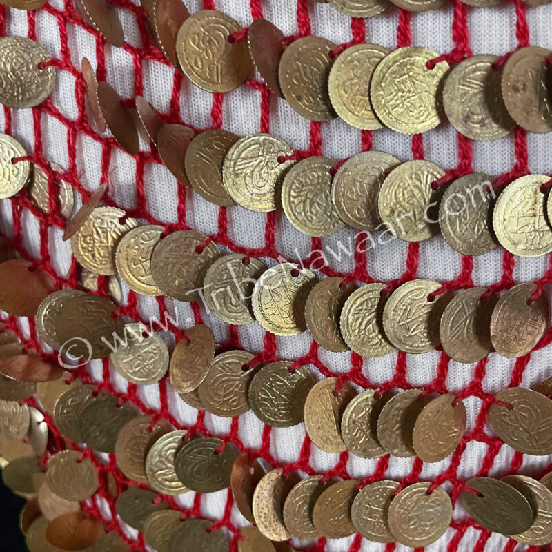 Red Crochet Dress With Antique Gold Tone Coins (Consignment dearich1-7)