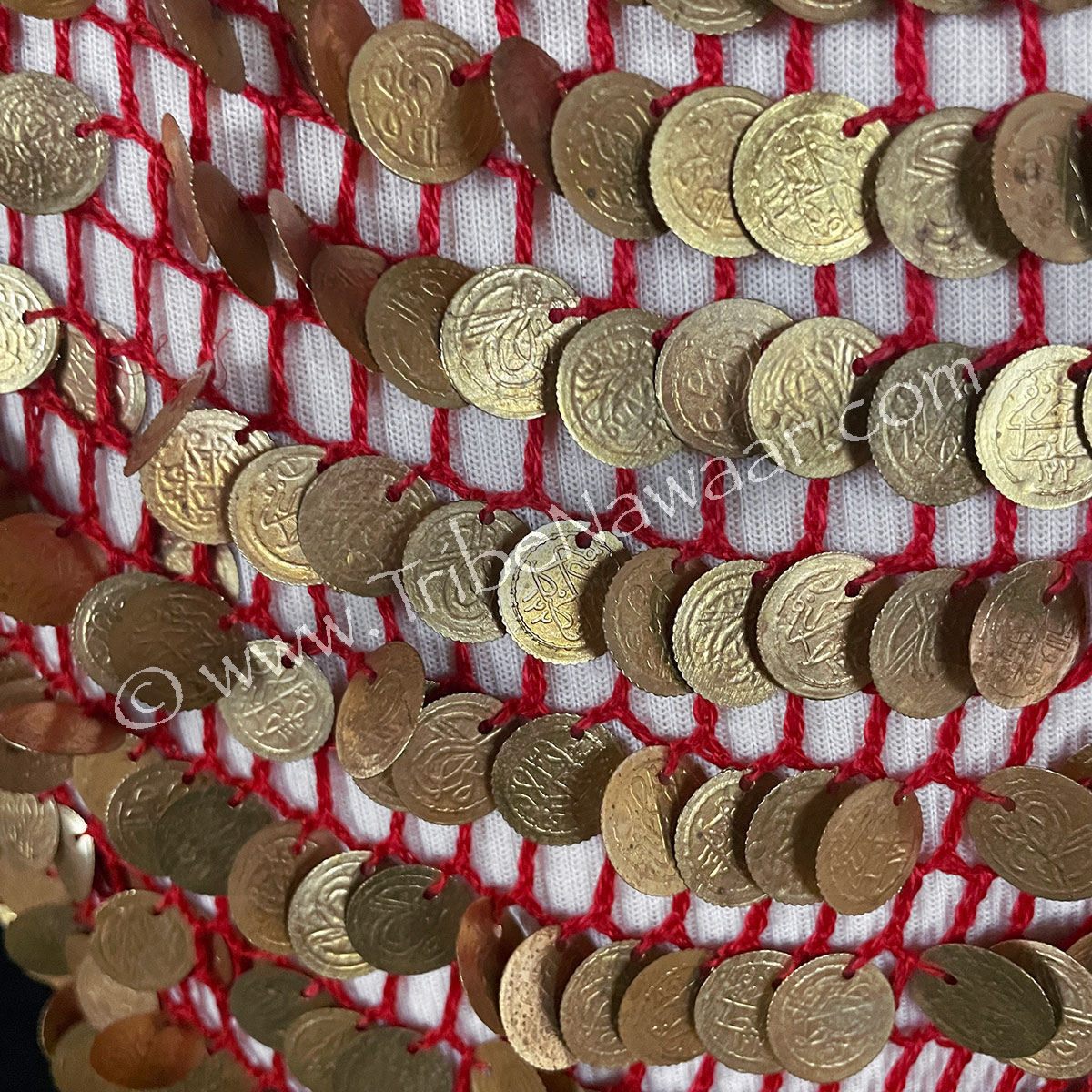 Red Crochet Dress With Antique Gold Tone Coins (Consignment dearich1-7)