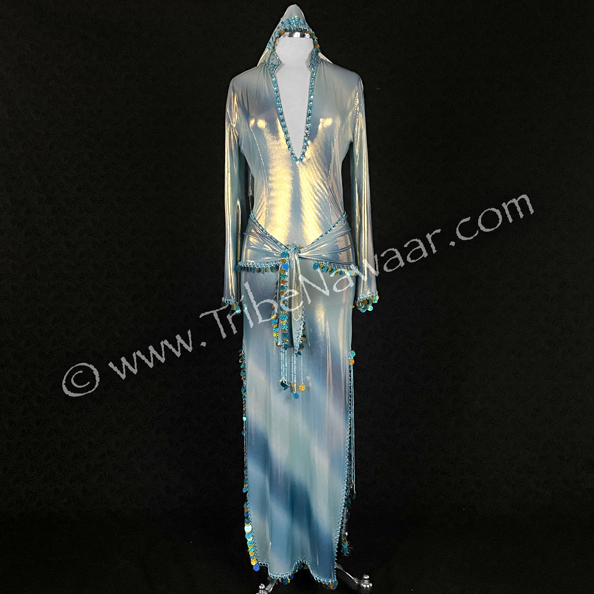 Aqua & Gold Saidi Folk Dress (Consignment demain1-22)