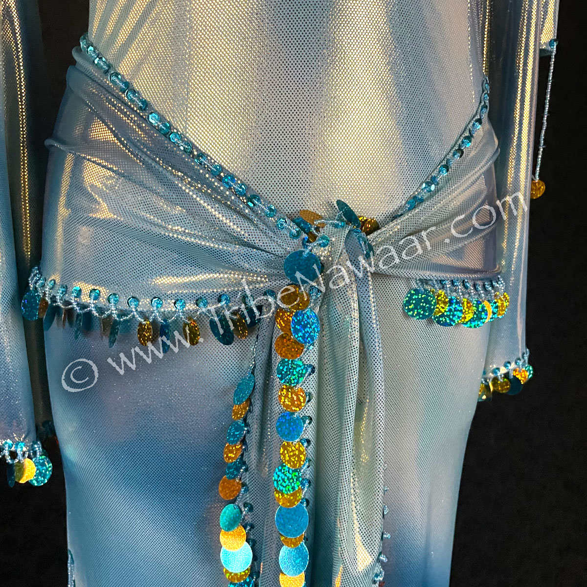 Aqua & Gold Saidi Folk Dress (Consignment demain1-22)