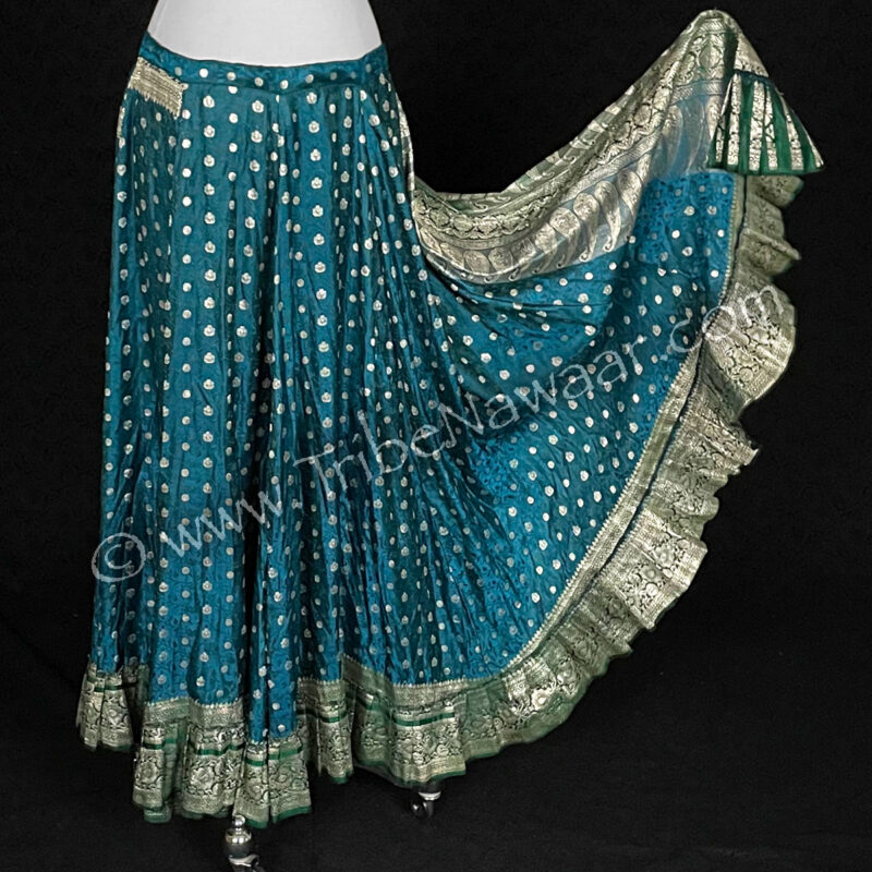 Teal Blue Vintage Sari Skirt (Consignment nocros1-1)