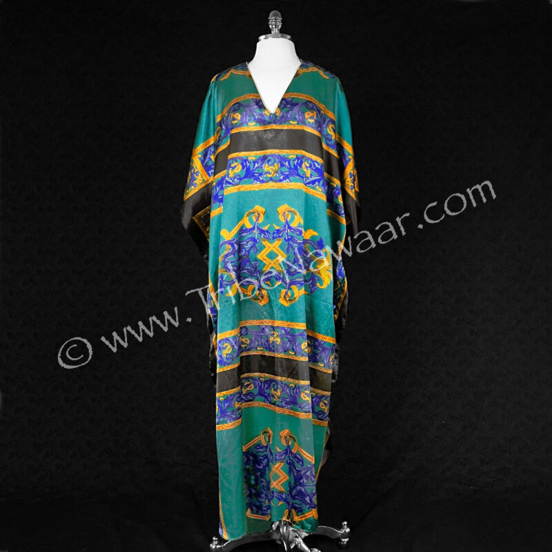 Teal, Gold & Indigo Satin Coverup (Consignment anpre2-10)
