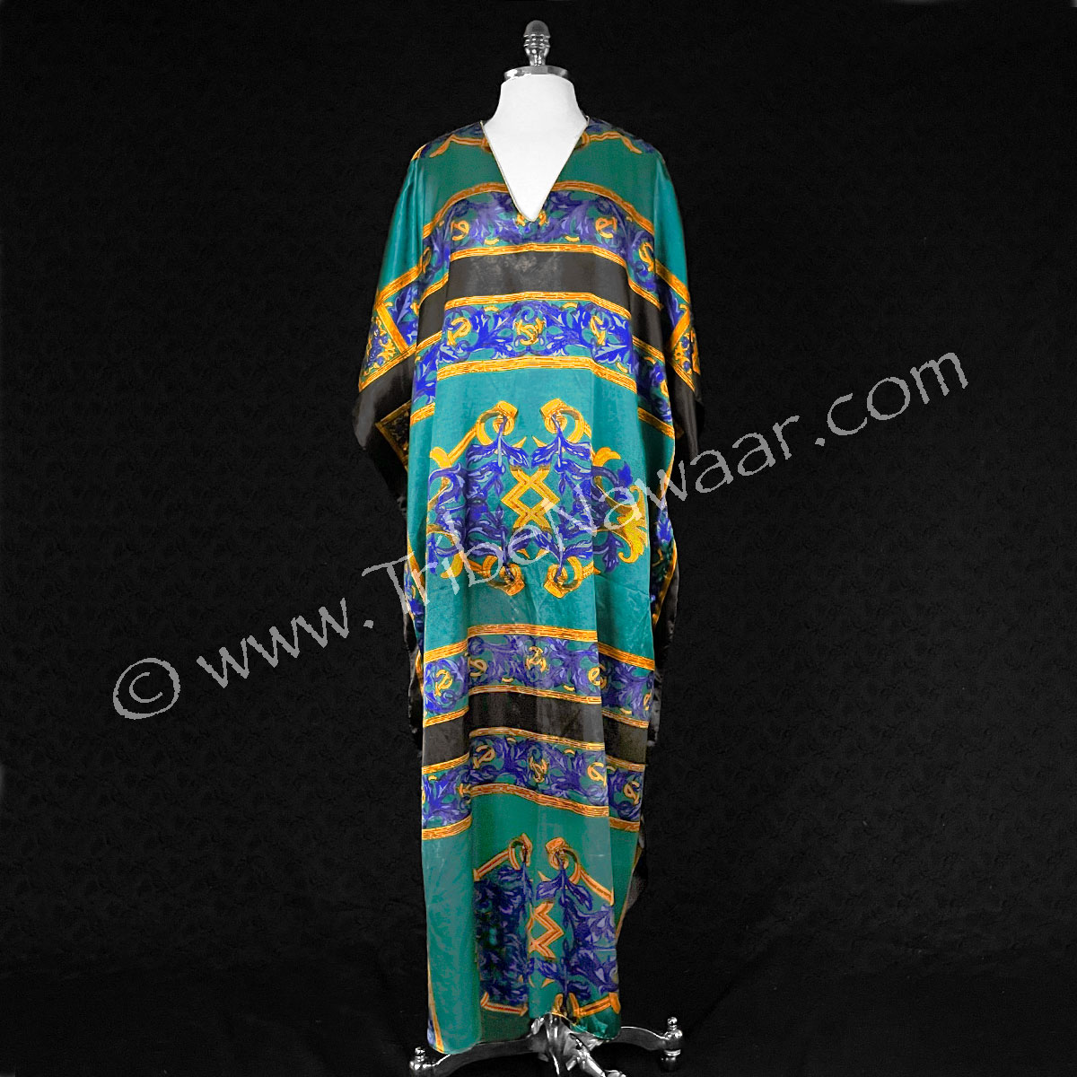 Teal, Gold & Indigo Satin Coverup (Consignment anpre2-10)