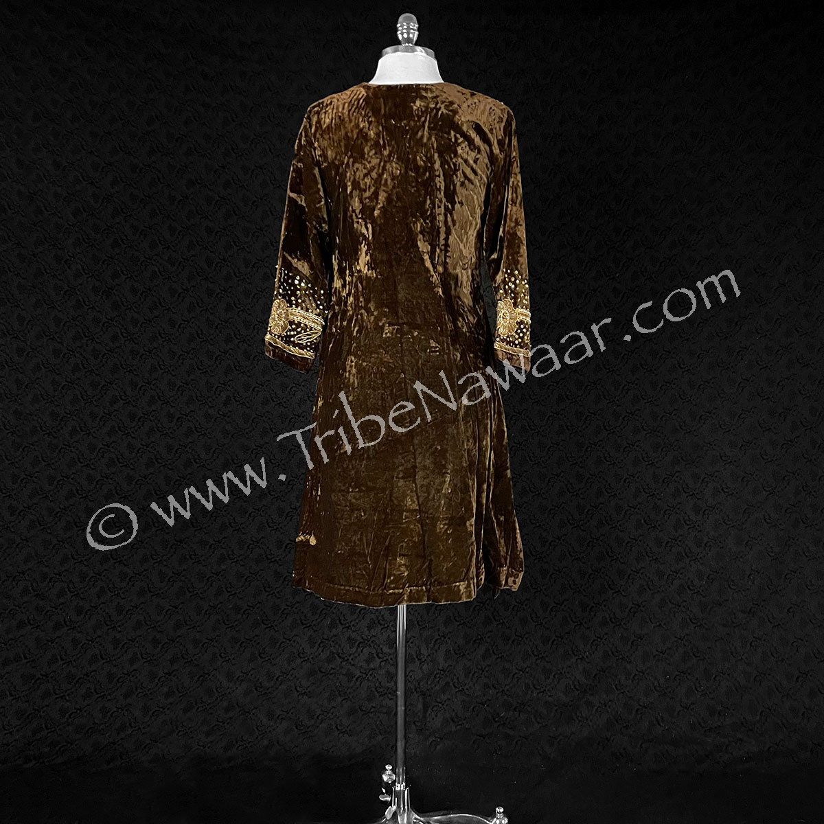 Chocolate Velvet Tunic With Gold & Pearl Accents (Consignment spegor260721)